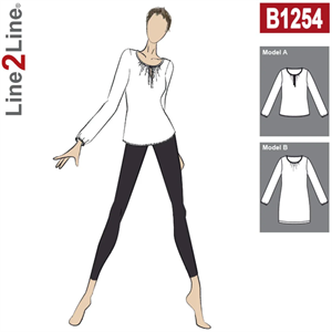 Line2Line snitmønster - B1254 Bluse med rynker og slids